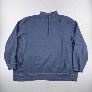 ScotteVest Pullover Sweater Mens XL Blue 1/4 Zip Pockets Knit Travel Outdoor